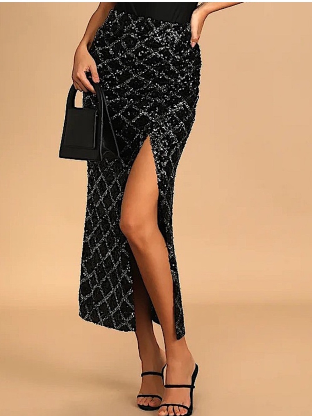 ZARA NWT Multi Sequin Ruched Midi Skirt with High Slit in Black and Green SZ M